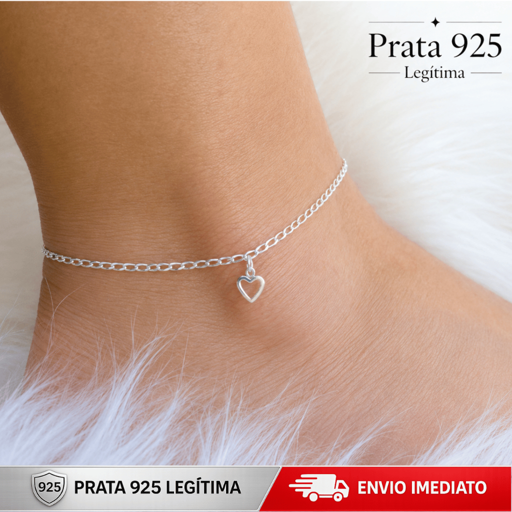 Tornozeleira Prata 925 Coração Prata Legitima Italiana Feminina
