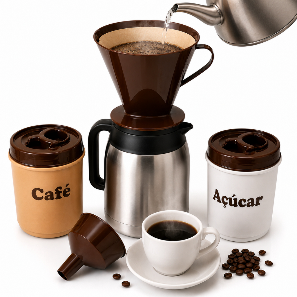 Kit Organizador Café E Açúcar 1l + Filtro 103 Com Adaptador De Garrafa Térmica