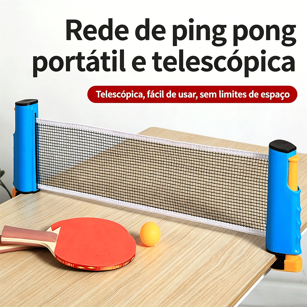 Kit Ping Pong Portátil com Rede Extensível , 2 Raquetes + 3 Bolas ,Ideal para Lazer, Casa e Atividades ao Ar Livre