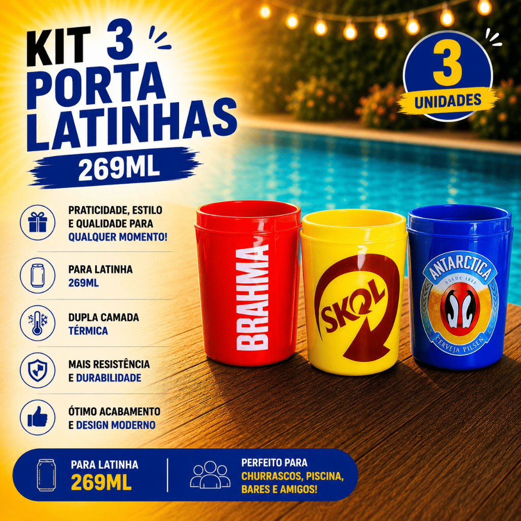 Kit 3 Porta Palito 269ml Suporte Cerveja Lata Térmico Skol Pilsen Personalizados