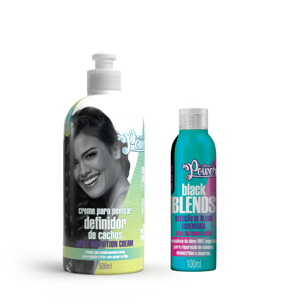 Kit Creme de Pentear Curly Definition Cream 500ml + Óleo de Umectação Black Blends 100ml Soul Power
