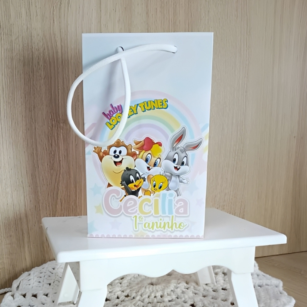 Sacolinha Baby Looney Tunes Rosa Personalizada Pegue e Monte | Sacolinha Surpresa Lembrancinha Festa Infantil