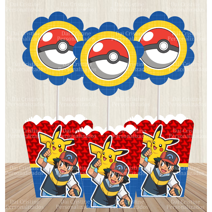 kit  Centro de Mesa Personalizado Caixa Cachepot Pokémon  Cachepô Enfeite Arranjo