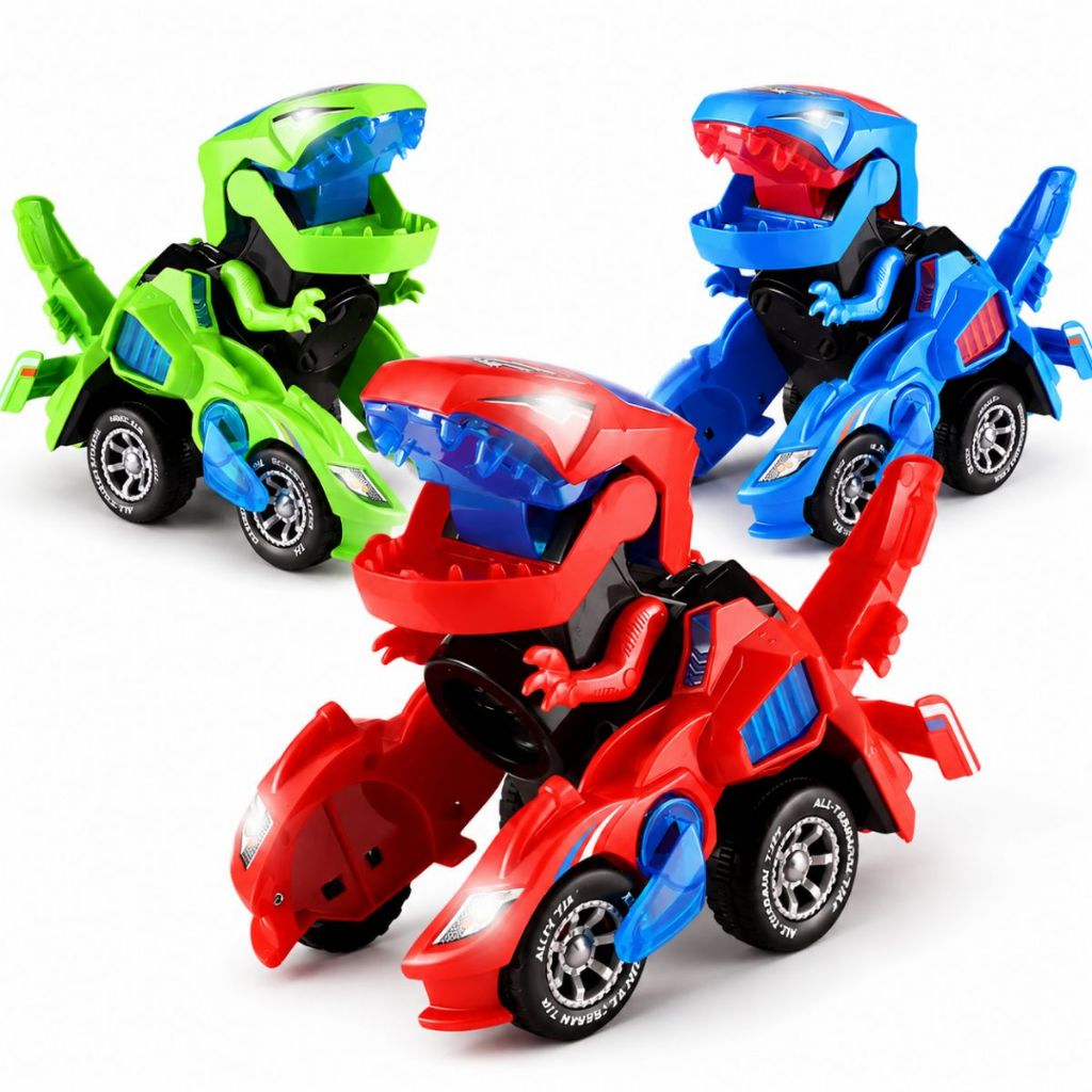 Carrinho Dinossauro Vira Robô Dino T-rex Com Luz Som Bate Volta Brinquedos de Menino
