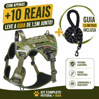 Peitoral Colete com Guia para Cães Médios e Grandes - Refletivo e Ajustável com Alça Fácil de Agarrar