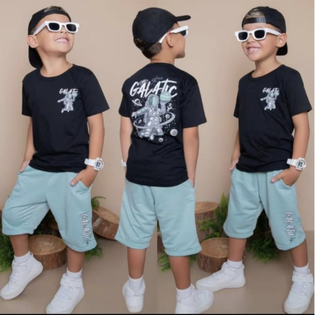 Conjunto Infantil Juvenil Masculino Kit Blusa + Bermuda Roupa de Menino Verão Blogueirinho Estiloso