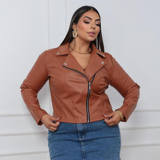 jaqueta de couro, couro fake, corino, feminino plus size com ziper, casaco de inverno, estilo motoqueira