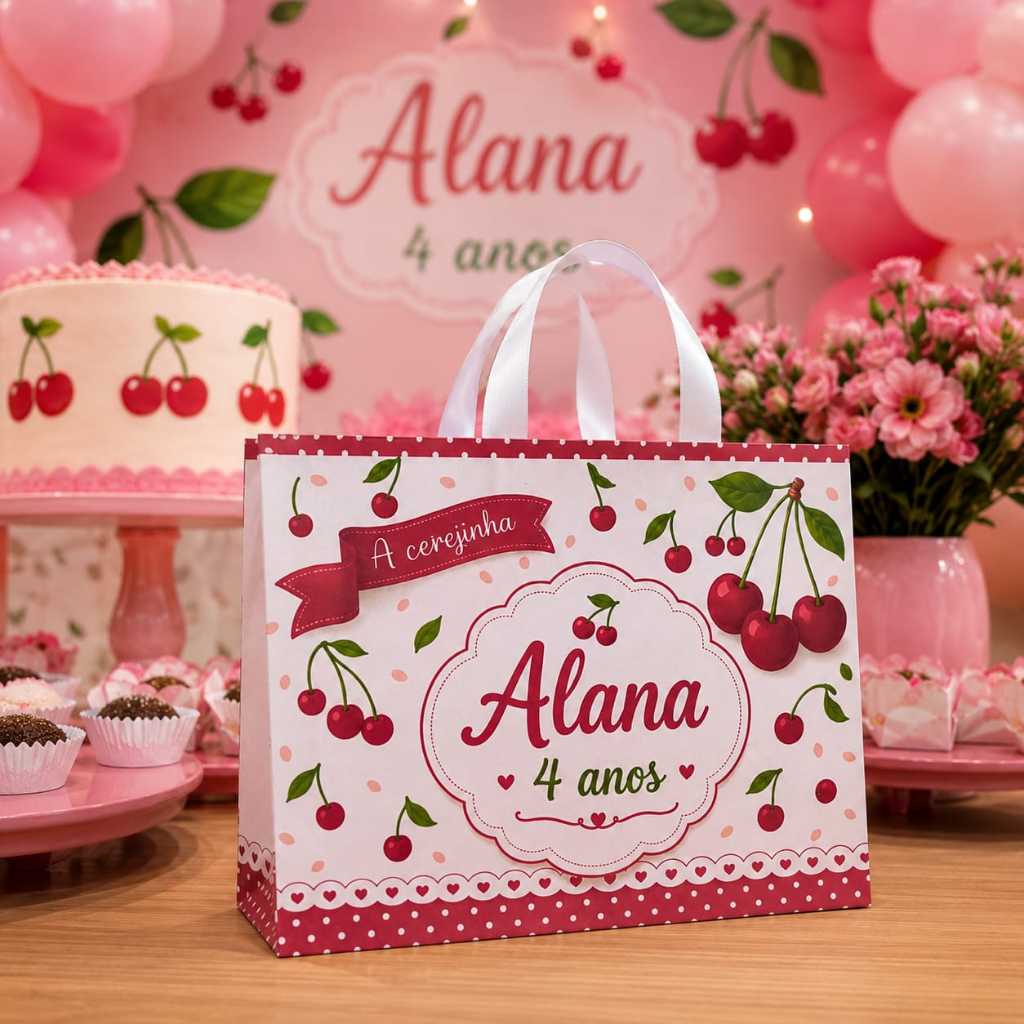 Sacolinha Personalizada Cerejinha Pegue e Monte | Lembrancinha Festa Infantil | Nome e Idade