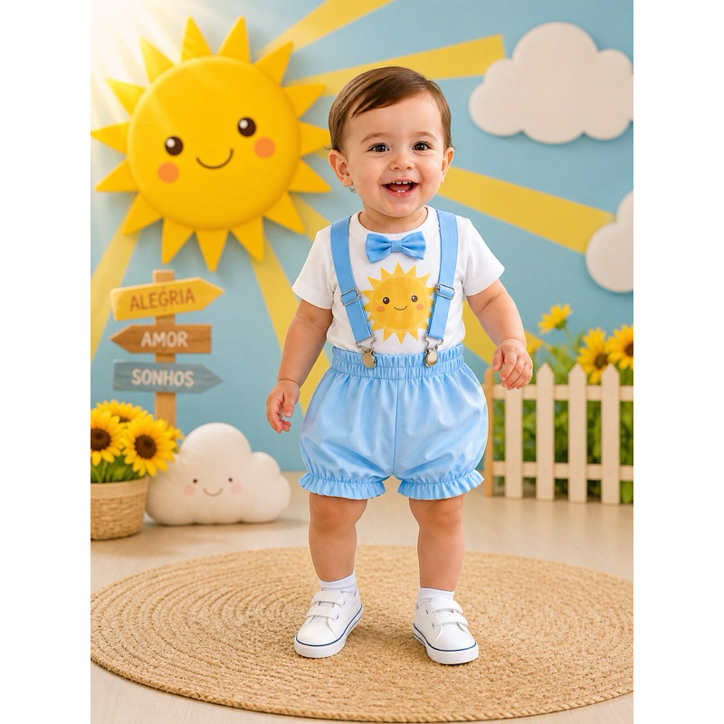 Conjunto temático RAIOS DE SOL para menino - acompanha gravata e suspensório