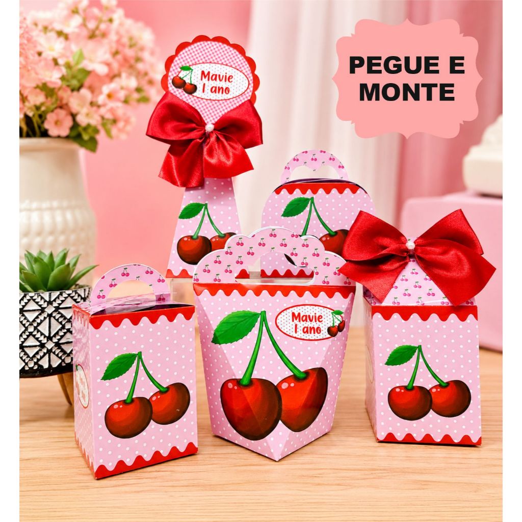 Kit Caixinhas Personalizadas CEREJINHA (PEGUE E MONTE) Lembrancinhas Festa Infantil CEREJINHA