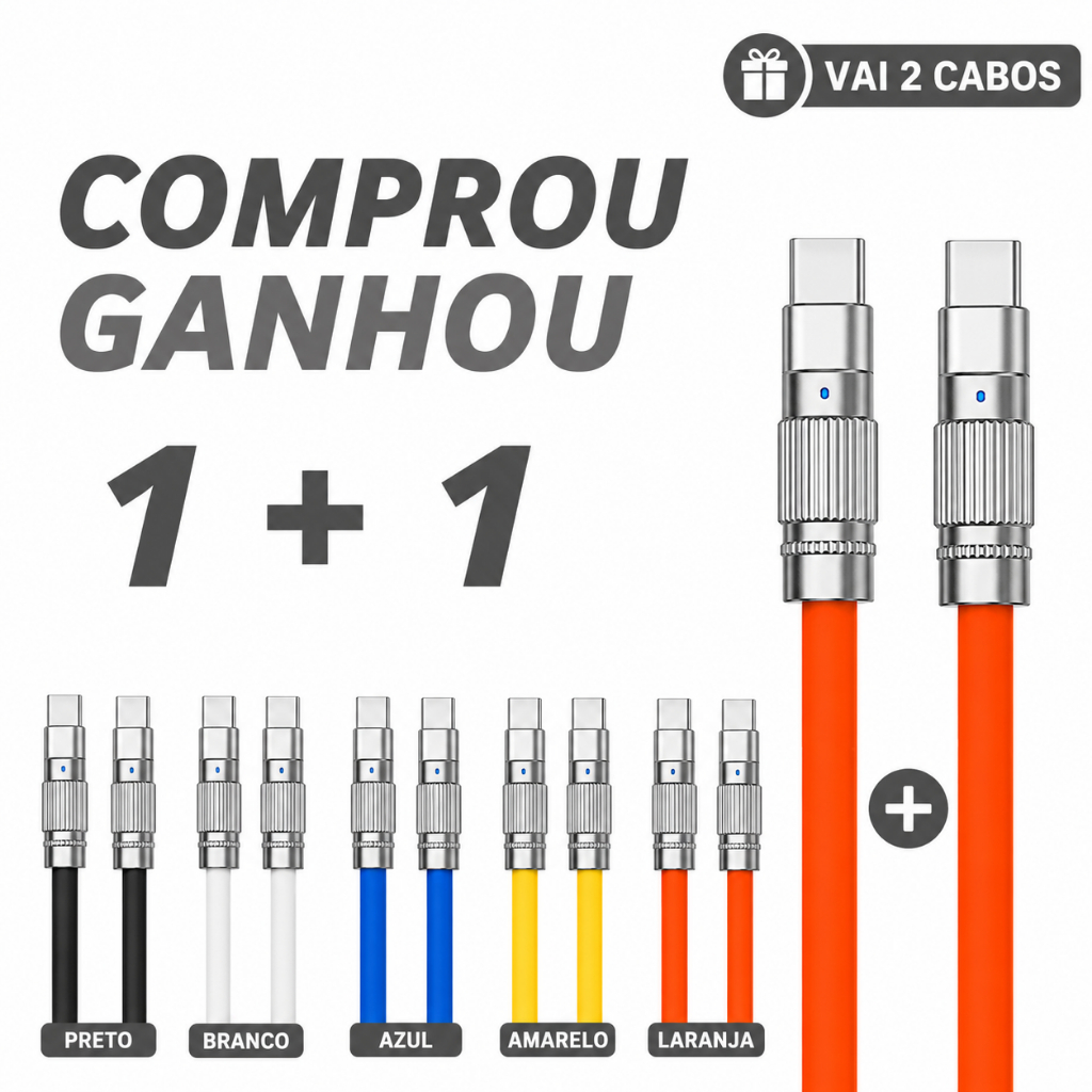 Cabo Tipo C USB Kit 2 Cabos 1m Silicone Reforçado Compatível Android Carregador Celular