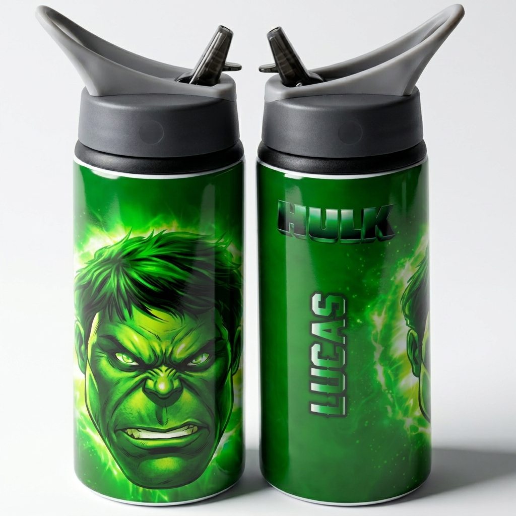 Garrafa Incrível Hulk Infantil Força, Resistente, Estiloso e Heroico