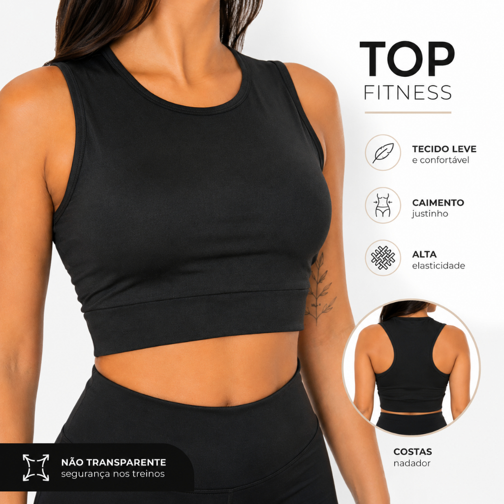 Top Fitness Feminino Nadador Academia Sem Bojo Não Transparente Alta Elasticidade Cropped Esportivo