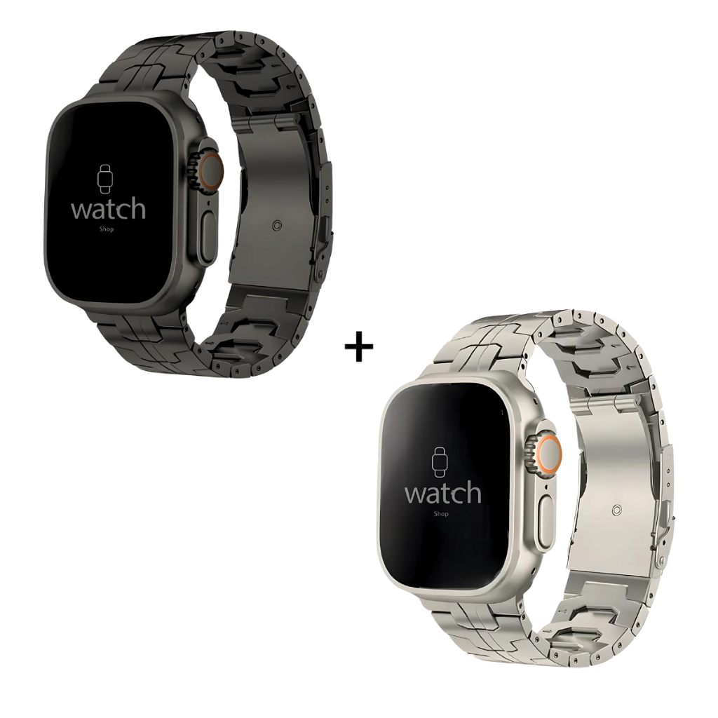 Kit 2 Pulseiras Titânio Moderna Para Apple Watch Ultra 49mm Cor Titânio E Preta 