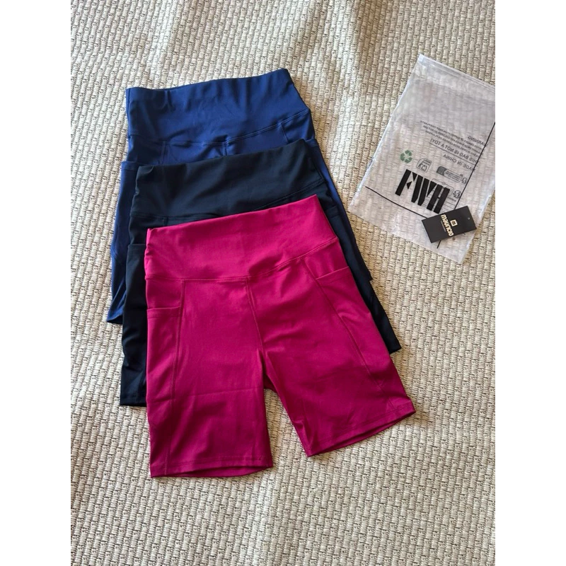 Short Esportivo ciclista FWH Elegante Fitness kit com 2 shorts cintura alta
