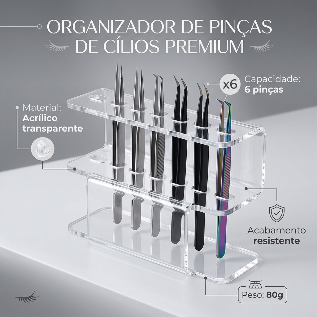 Porta Pinças para Cílios em Acrílico Organizador Profissional com 6 Furos I POSTAGEM 24 HORAS