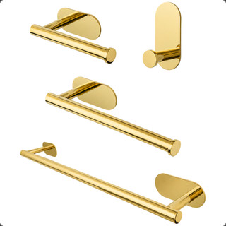 Kit Suporte Acessórios Para Banheiro Lavabo Aromatec Em Aço Inox Gold Dourado Com 4 Peças