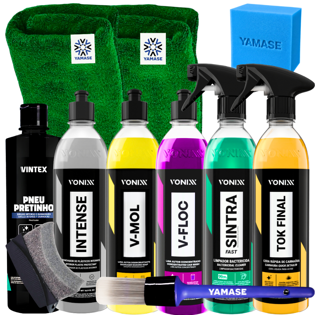Kit Vonixx Completo: V-Floc V-Mol Sintra Tok Final Intense Pneu Pretinho 2 Panos Pincel Aplicadores