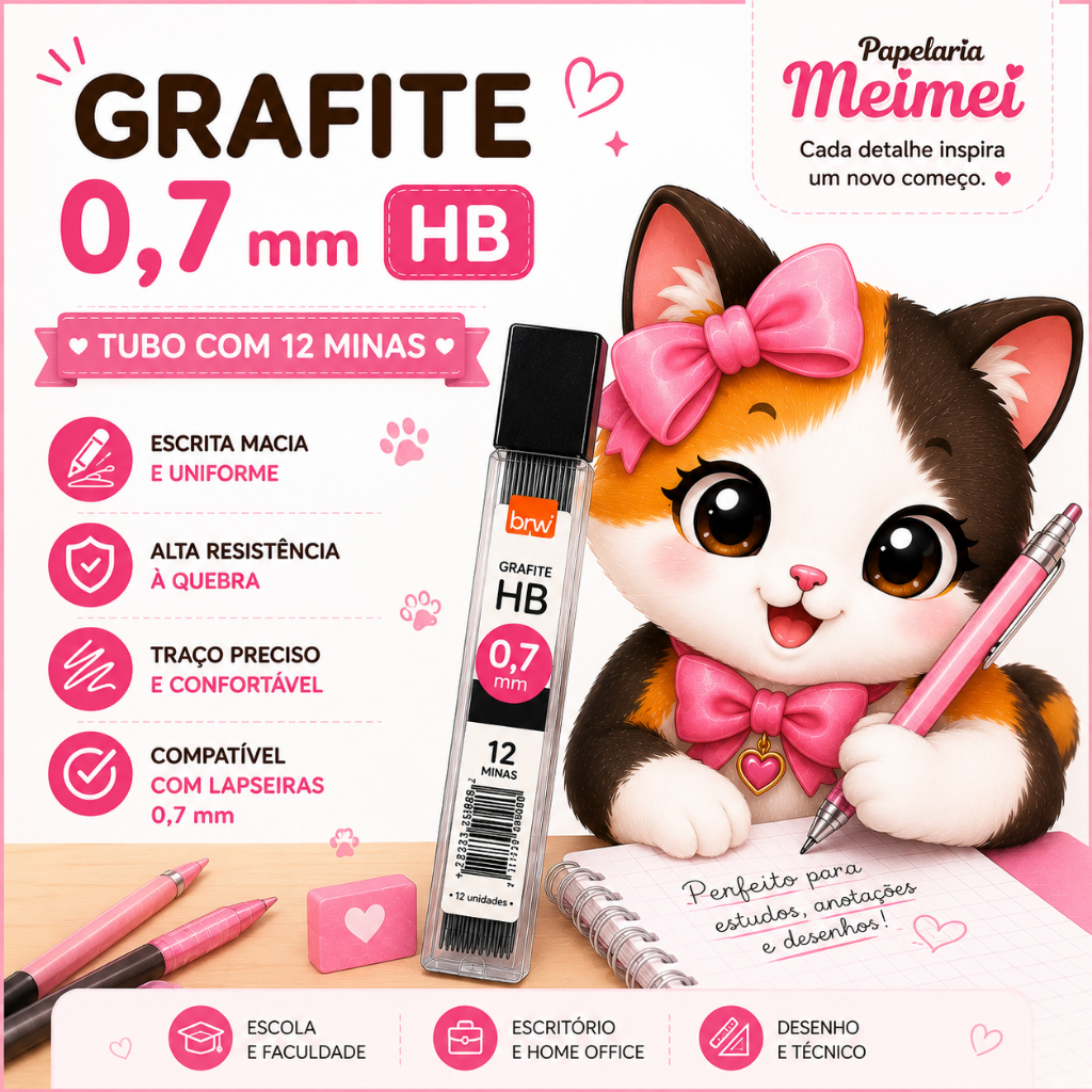 Grafite  0.7 mm HB – Tubo com 12 Minas