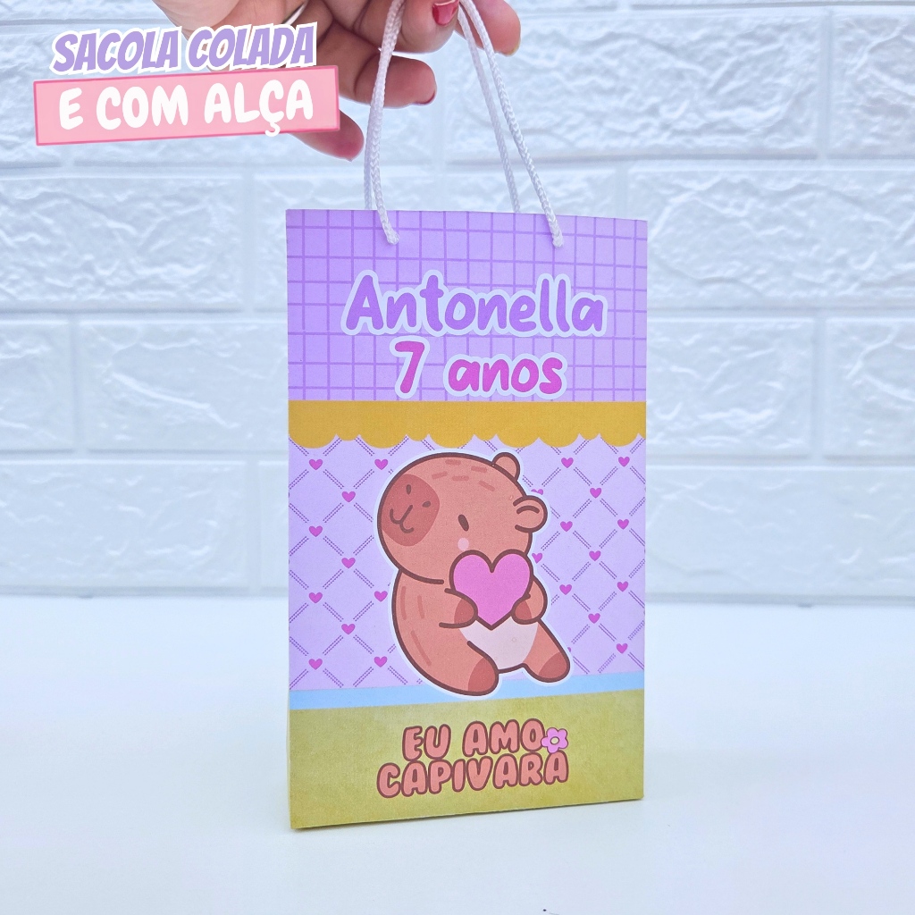 Sacolinha Personalizada Capivara P | Sacolinha Surpresa | Lembrancinha de Festa | Aniversário