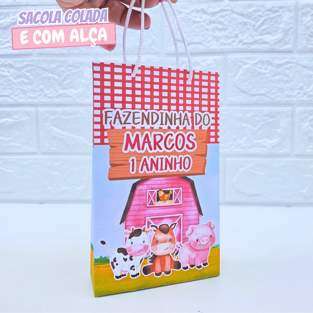 Sacolinha Personalizada Fazendinha Vermelha P | Sacolinha Surpresa | Lembrancinha | Aniversário