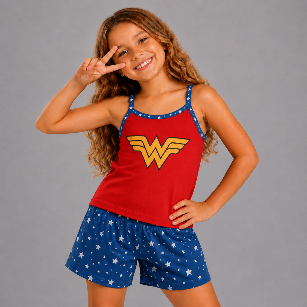 Baby Doll FB Infantil Maravilha Malha Premium Confort Alçinha Pijama Verao Estampado Roupa De Dormir