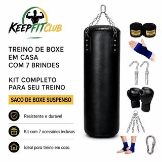 Keepfitclub Saco de Boxe Kit Completo 120/150cm com Luvas Corrente Acessórios Resistente Treino Casa Academia Preto