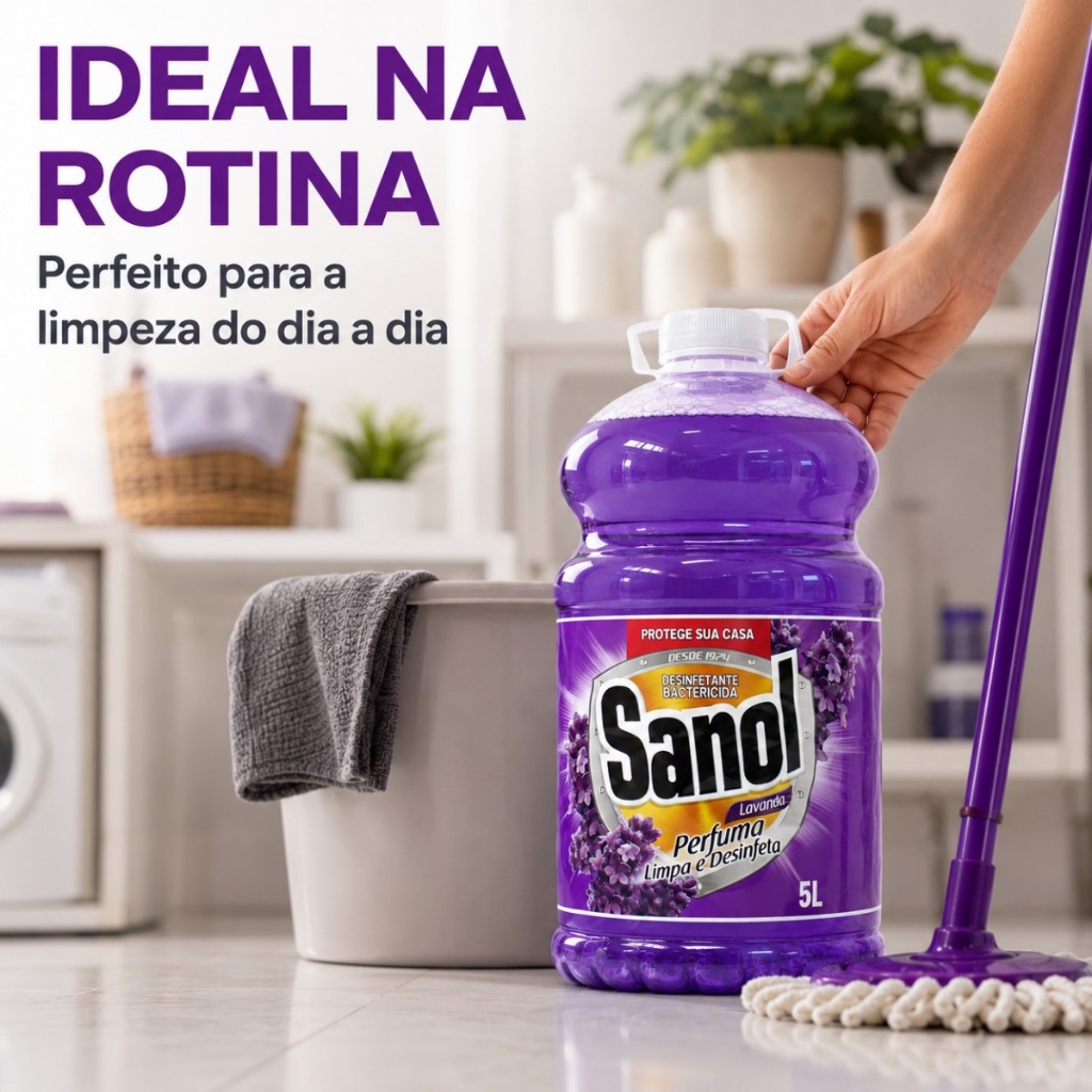 Detalhes do Desinfetante Sanol Lavanda 5L Concentrado Bactericida Piso Banheiro Cozinha