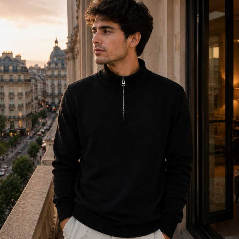 Suéter Tricot Masculino Gola Alta com Zíper- Tamanho P, M e G