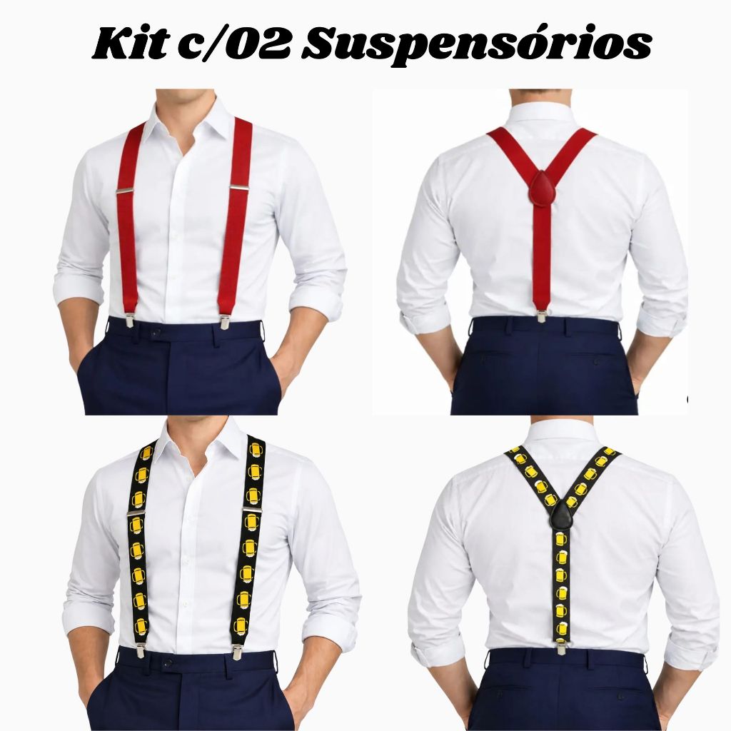 Suspensórios Masculino E Feminino - Largo 2,5cm Kit c/2 Suspensórios 1Vermelho e 1 Suspensório Shop