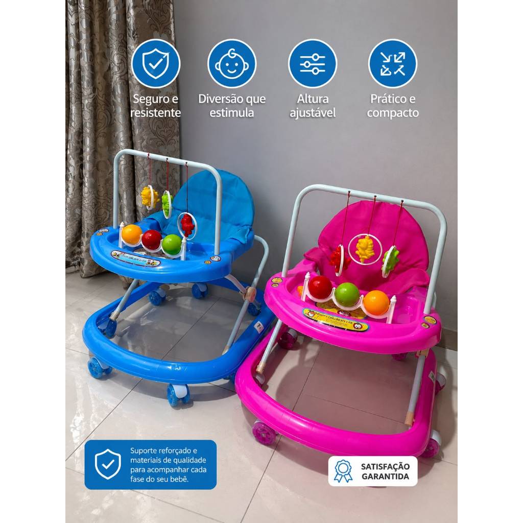 Andador Infantil Musical com Altura Ajustável Assento Para Bebê - Femino e Masculino Confortável Ajustável