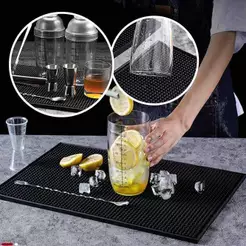 Tapete Bar Mat Barmen Escorredor em Silicone para Copos Drinks Antiderrapante Preto 30x45