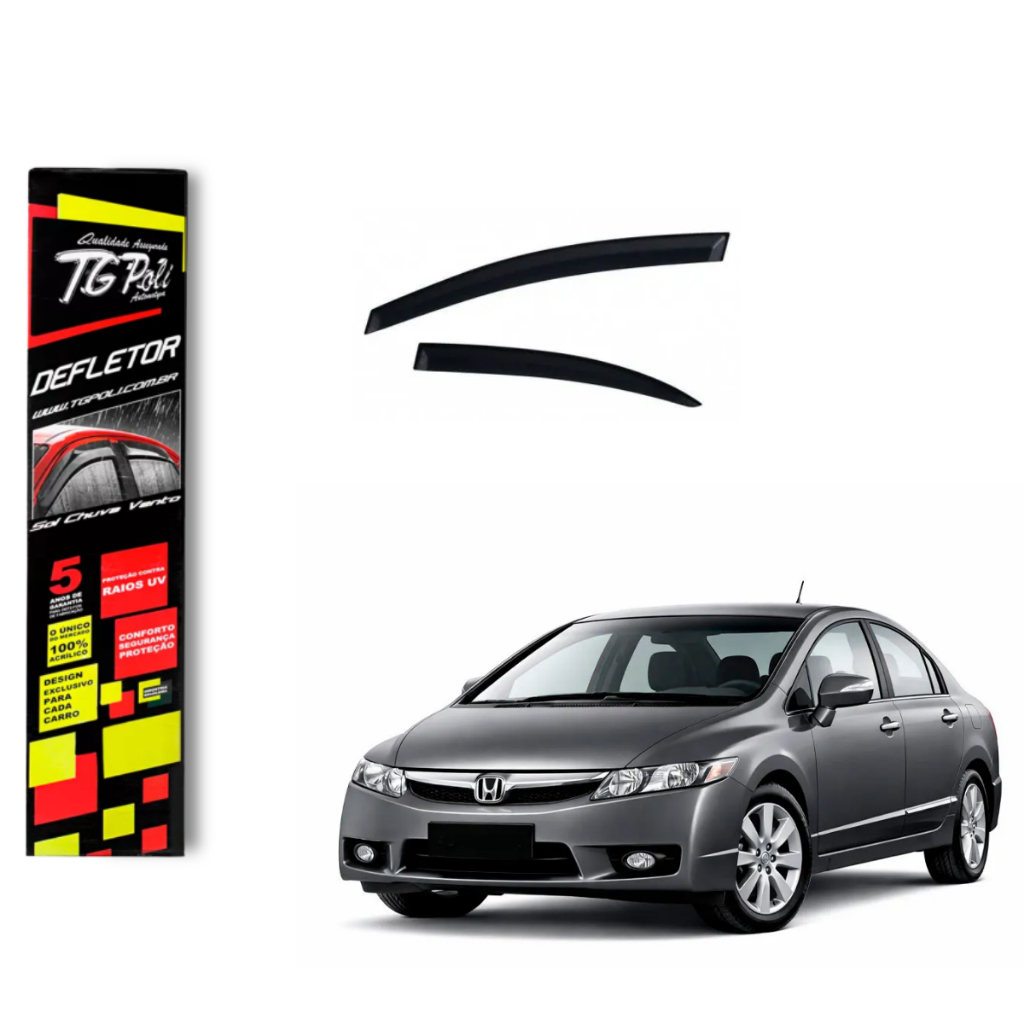 Calha de Chuva Honda Civic 2007 a 2011 4 portas TG Poli Defletor Portas Protetor Janelas Fumê