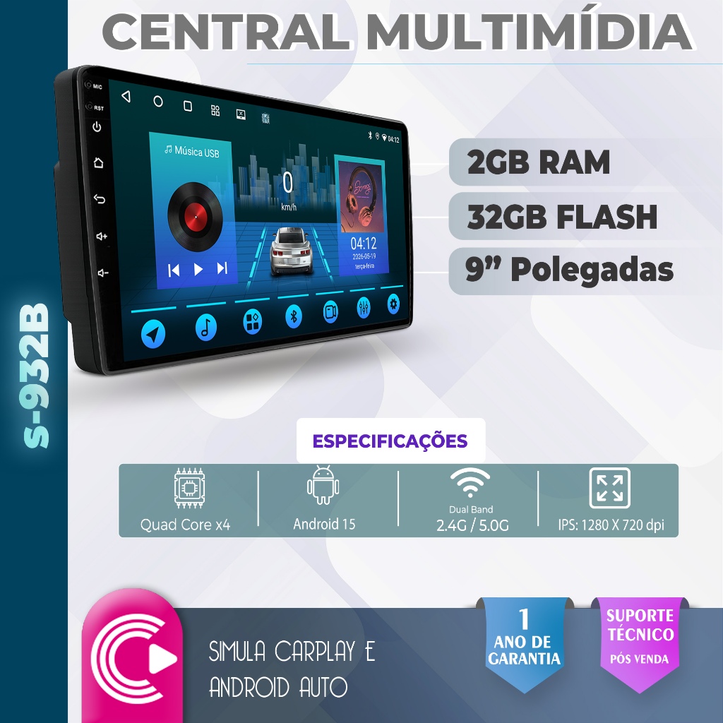 Multimídia Honda Fit 2003 A 2007 2ram 32gb Carplay Android Gps Bluetooth Quadcore 9 Polegadas
