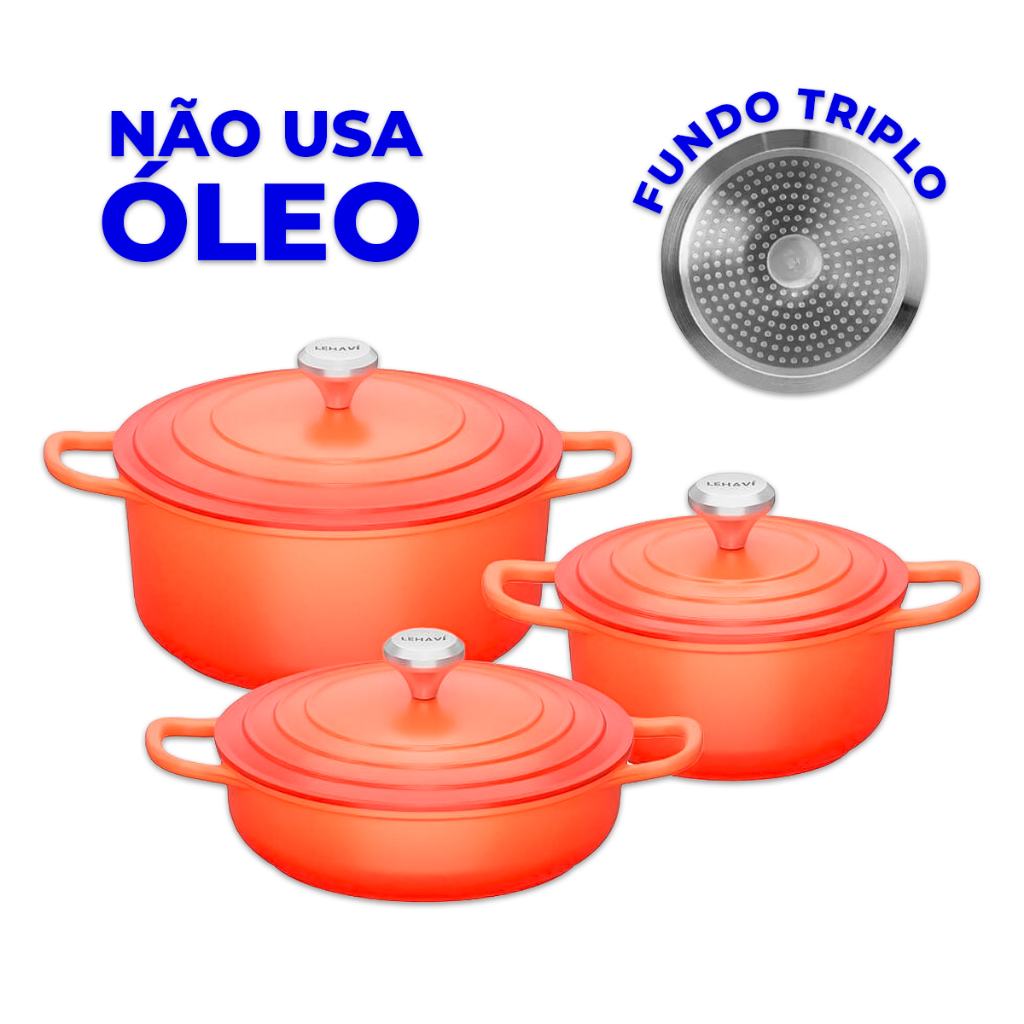 Kit Jogo De Panelas Caçarola Grossa 3 Peças Antiaderente Cerâmica Alumínio Batido Profissional Elegância mais Brinde