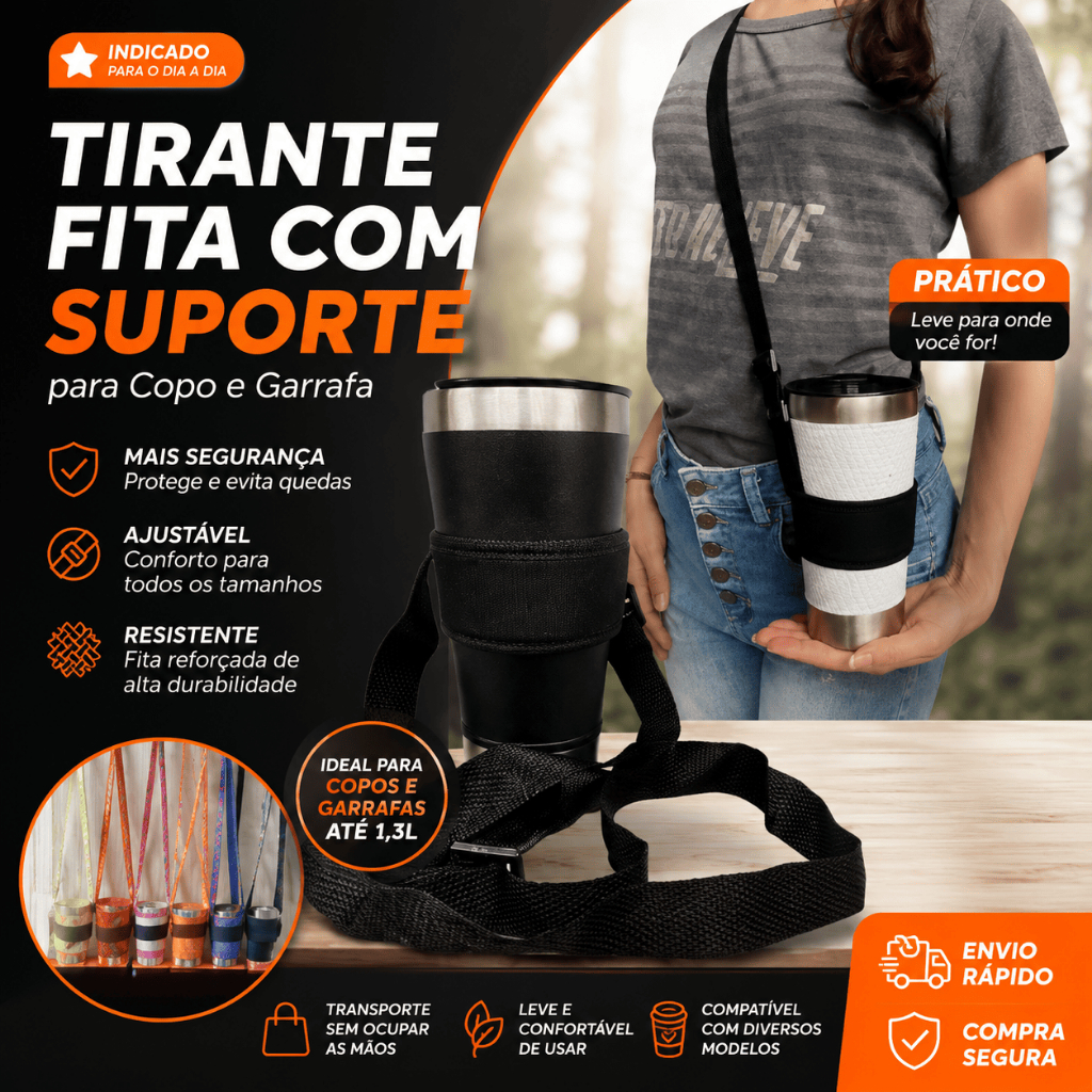 kit com até 2 unidades tirante fita ajustável para copo e garrafa térmica  , alça de transporte para copo térmico