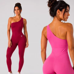 Macacão Feminino Modelador Academia Alça Única Fitness Longo Assimétrico Zero Transparência