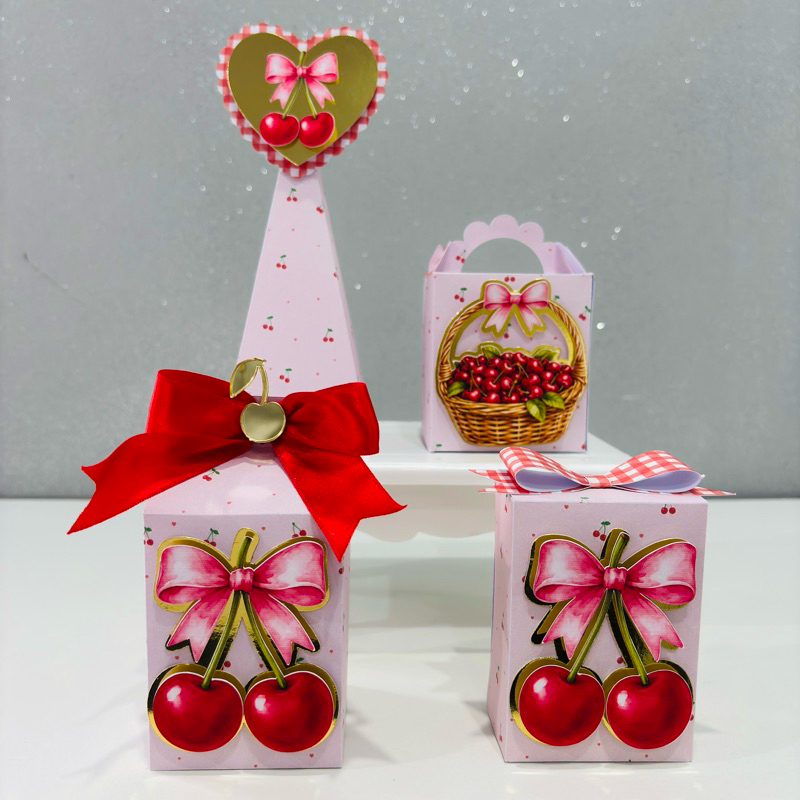 Kit Caixinhas Personalizadas Cerejinha - Festa Infantil Pegue e Monte