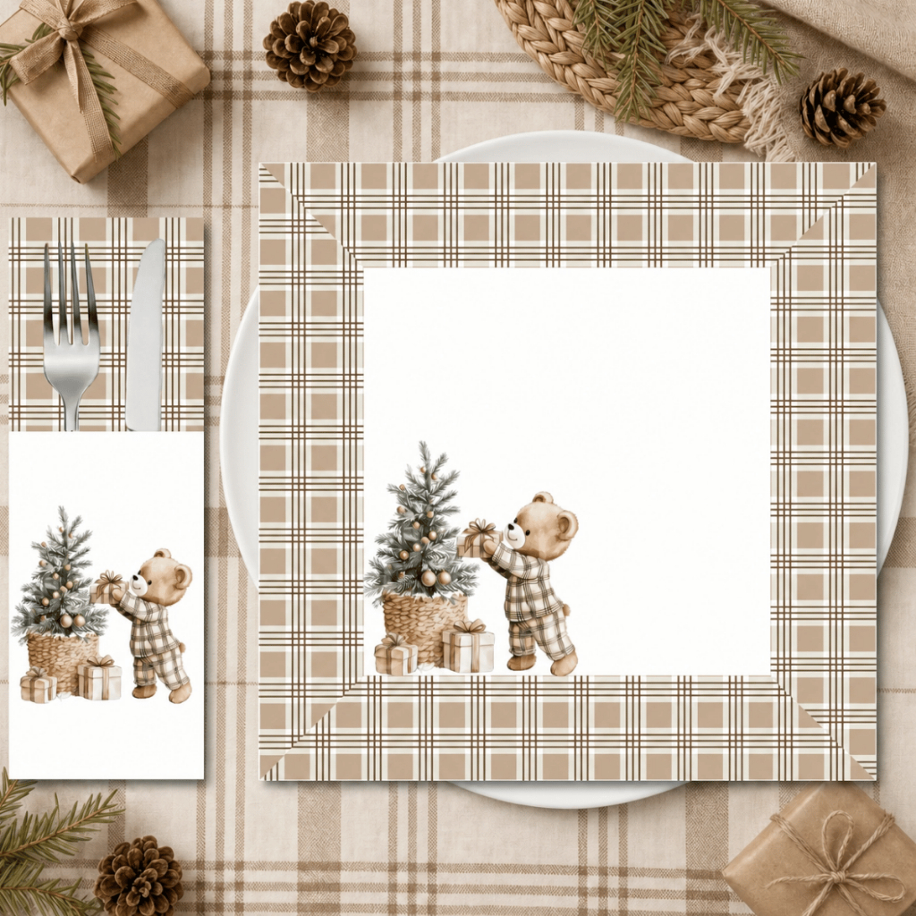 Kit 24 Peças Natal -12 Porta Talheres + 12 Guardanapos - Cozinha, Decoração, Enfeites