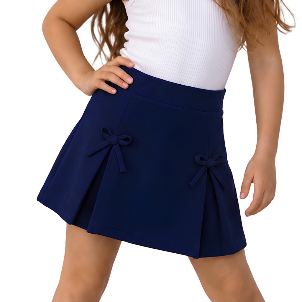 Short Saia Infantil Feminino com Laços – Alfaiataria Confortável – Moda Menina 4 a 10 anos