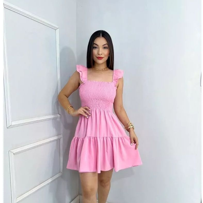vestido liso curto com lastex