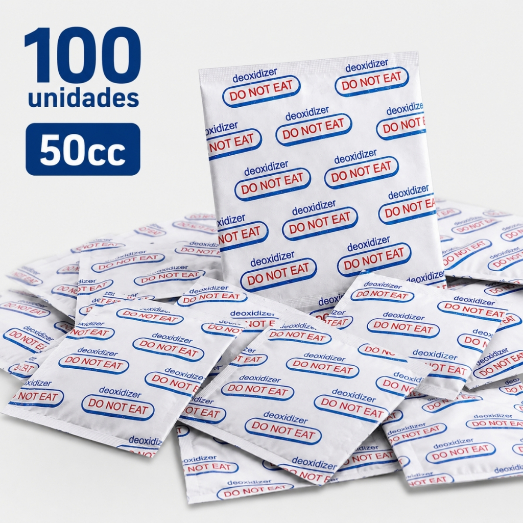 Absorvedor de Oxigênio Oxyoff 50cc 100 Unidades Para Alimentos Secos Sachê Conservação Armazenamento