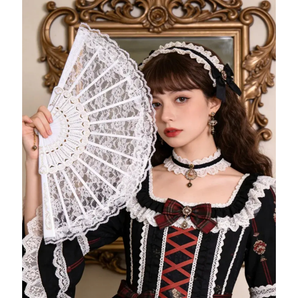 Leque de Renda Vintage Festas Fantasia Romântico Halloween Casamento Lolita Decoração