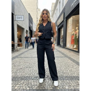 Conjunto Feminino Longo 2 Peças Blusa e Calça Alfaiataria Cropped e Calça Longa | Moda Casual Chic e elegante
