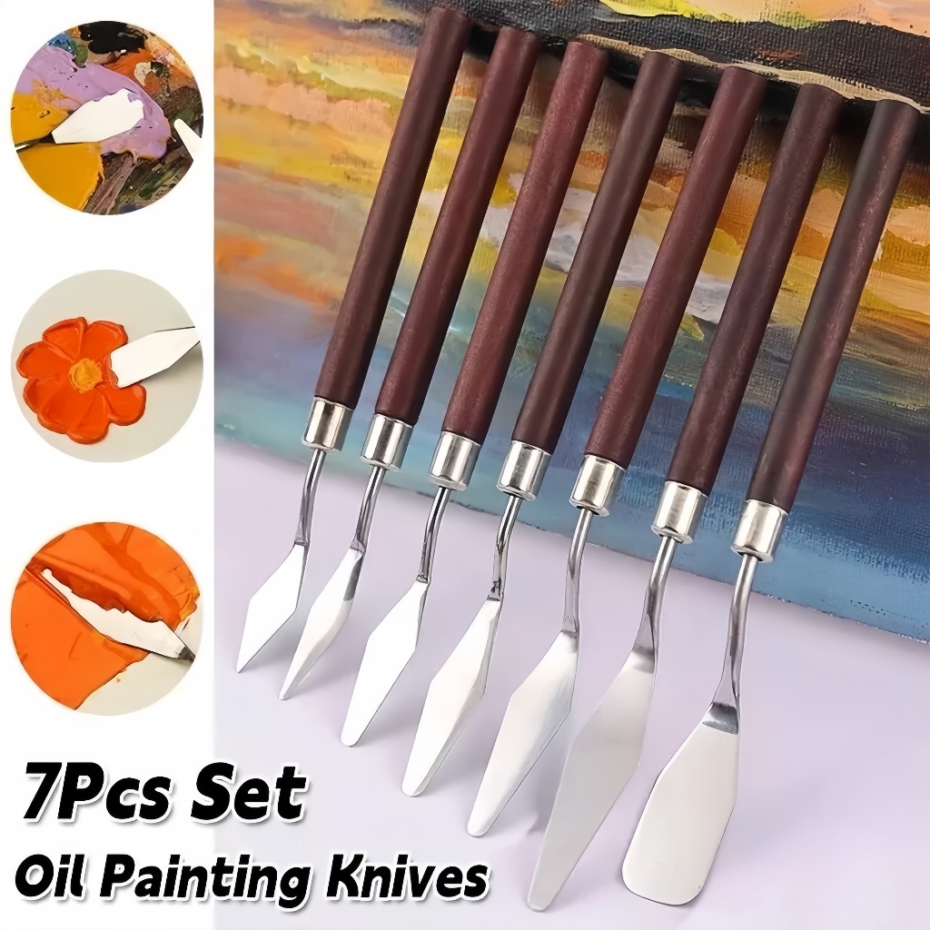 7Pcs Conjunto Faca Para Pintura A Óleo De Arte Em Aço Inoxidável Ferramentas De Desenho De  Espátula Artista Bolos