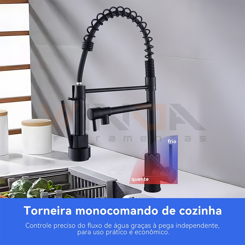 Torneira Cozinha Gourmet de Bancada Monocomando Com Spray Extensor, preto Aço Inox 304 Torneira · foto 2