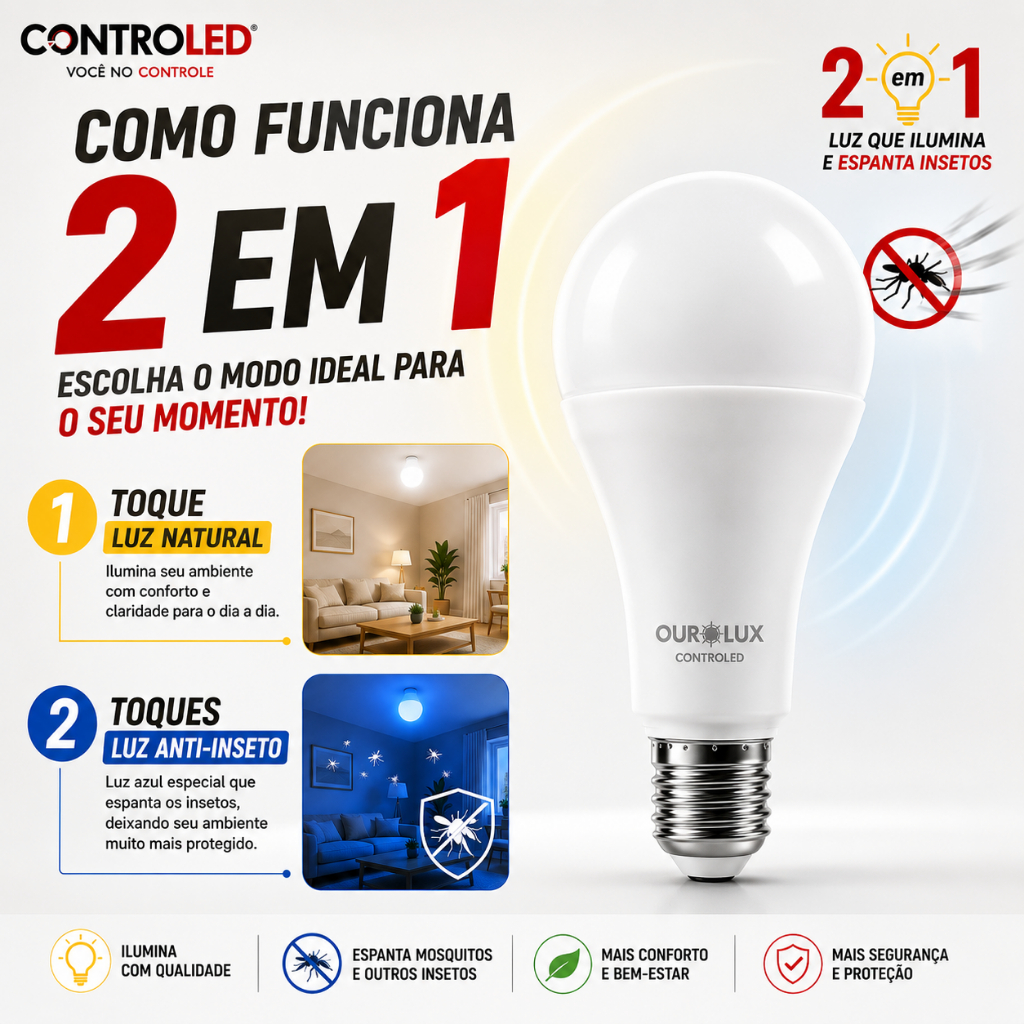 Lâmpada Led Inteligente 2 Em 1 Anti-inseto Controled Cor da luz Branco 110V/220V — imagem 2 de 2