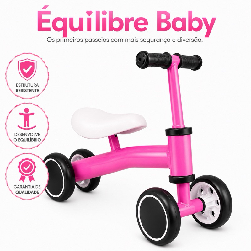 Bicicleta Equilibrio infantil rosa Aprendizado Seguro Diversao Rosa