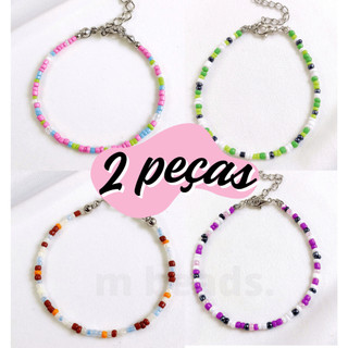 2 pçs Kit Pulseira de Miçanga Sortidas - Tons Colorido - Pulseiras Feminino / Masculino - [ Pulseira Slim Colorida ]