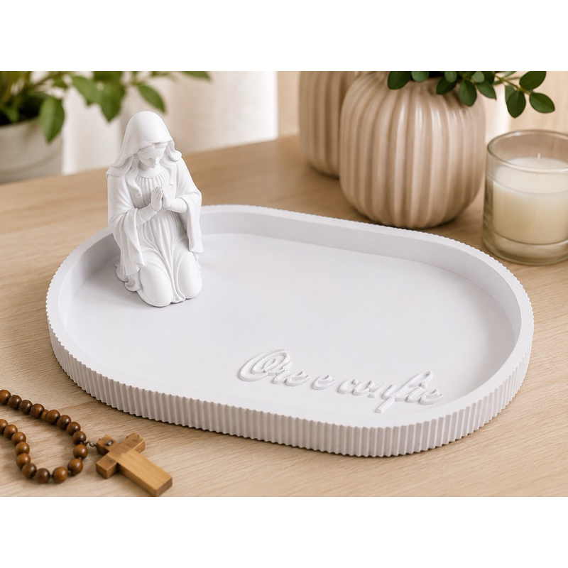 Porta Terço Bandeja Decorativa Nossa Senhora Decoração Religiosa Ore e Confie Cantinho de Oração